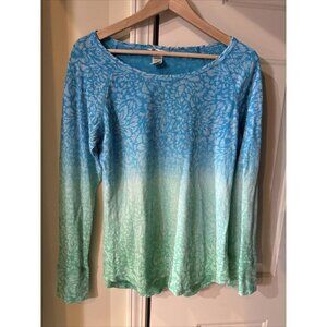 Jockey Womens Shirt Large Green/Blue Thermal  Long Sleeve Activewear Casual  Top